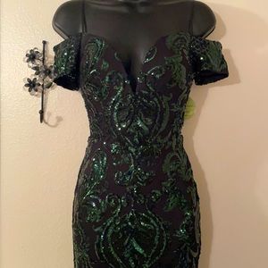 NWT Emerald Green Sequined Formal Dress